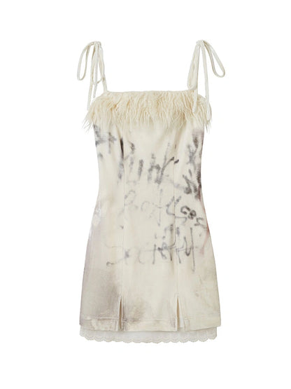 Velvet Print Patchwork Slip Dress