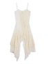 Asymmetric Pleat Lace Mesh Slip Dress