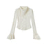 Cest Nous Velvet Lace Trim Embroidered Mock Neck Top