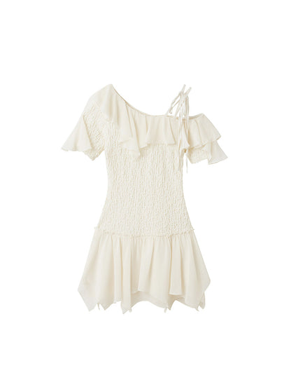 Cest Nous Punk Wave Off Shoulder Knitted Chiffon Dress