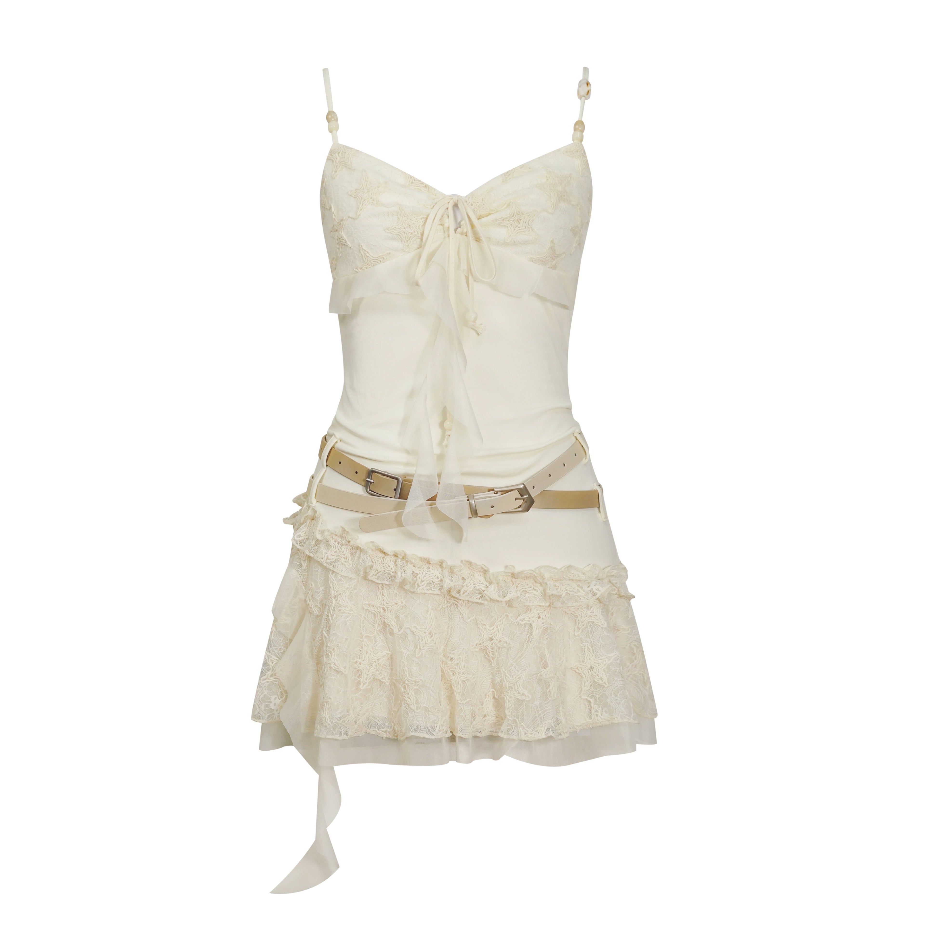 Update Cest Nous Seafoam Lace Up Ruffle Hem Slip Dress V Neck
