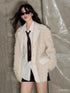 DIDDI MODA Beige Shearling Wool Blend Tailored Coat