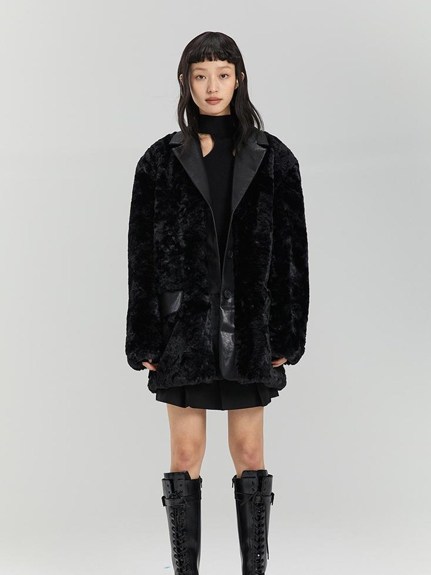 DIDDI MODA Beige Shearling Wool Blend Tailored Coat