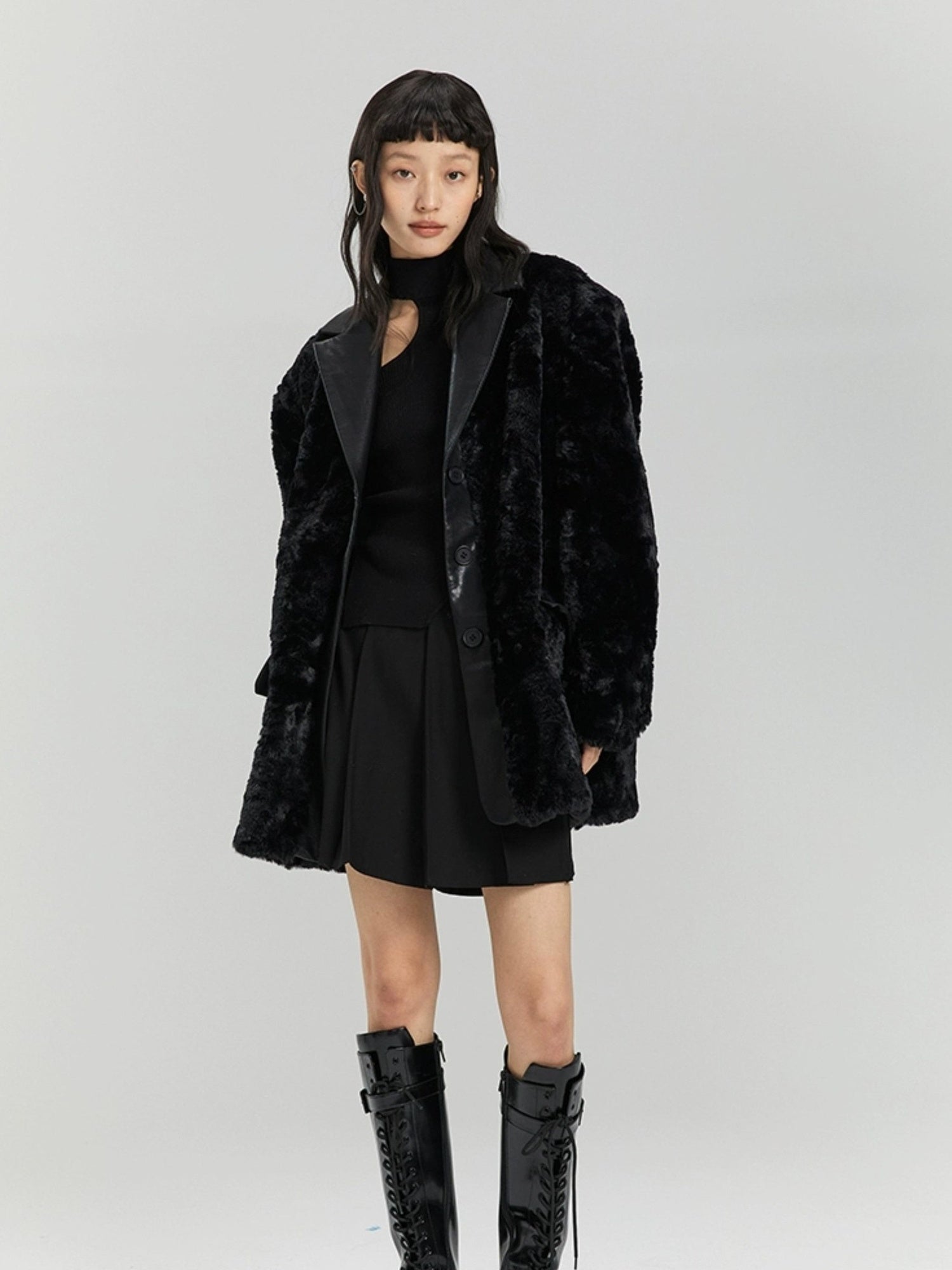 DIDDI MODA Beige Shearling Wool Blend Tailored Coat