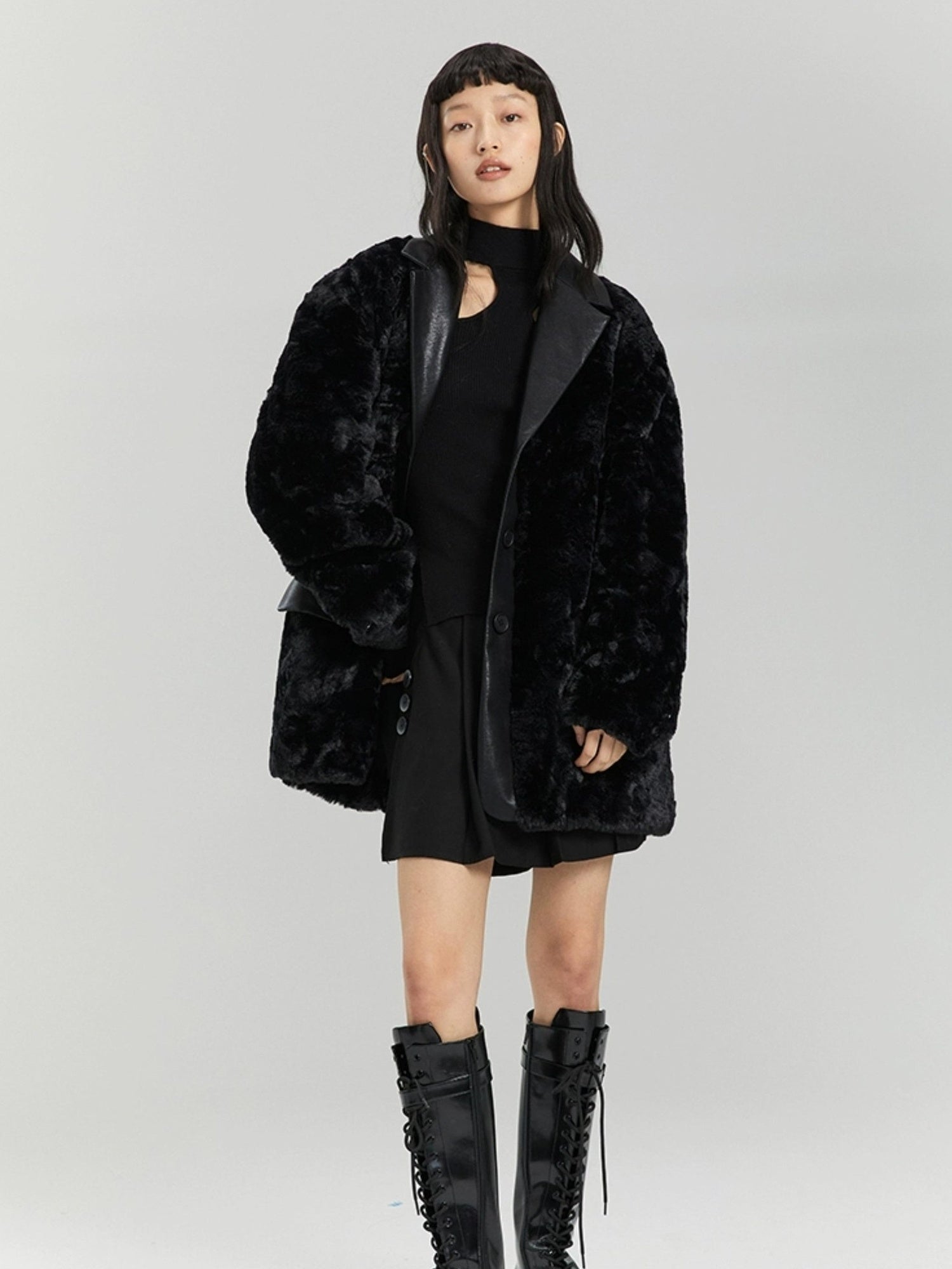 DIDDI MODA Beige Shearling Wool Blend Tailored Coat