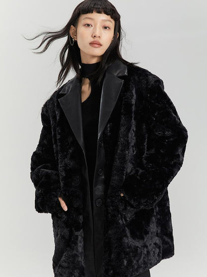 DIDDI MODA Beige Shearling Wool Blend Tailored Coat