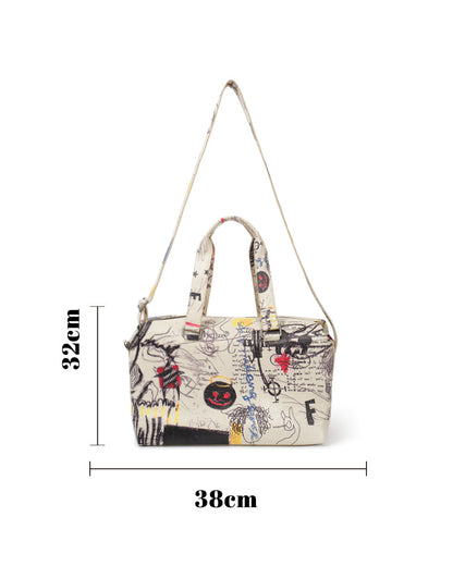 Belt Print Tote Casual Minimalist Large Unisex Pvc Synthetic Graffiti Beige Bag