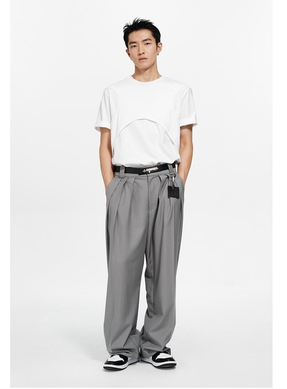 Belted Wide-Leg Pleated Trousers