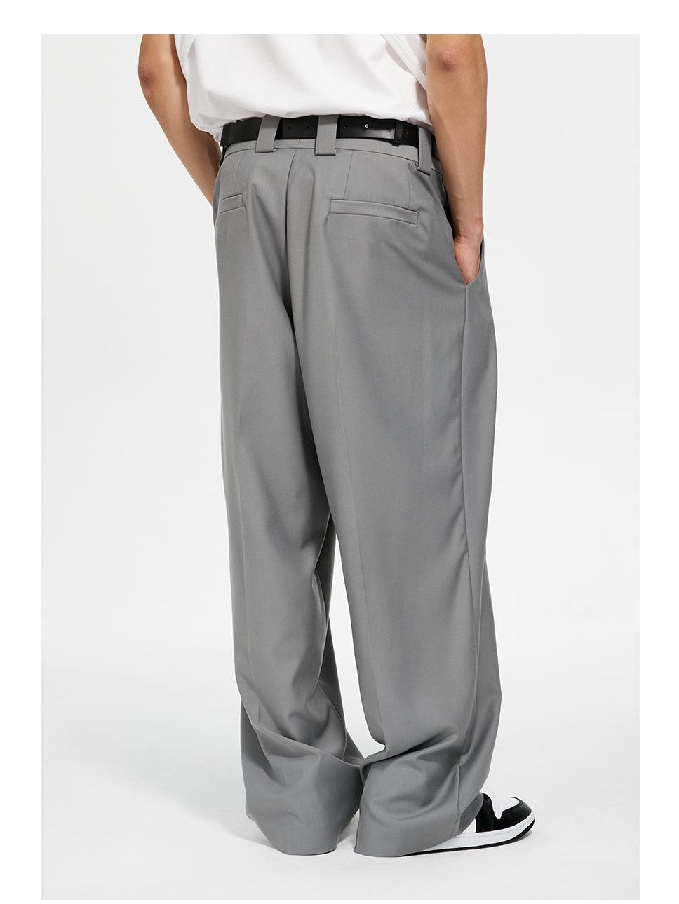 Belted Wide-Leg Pleated Trousers