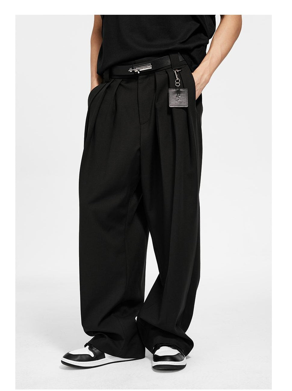 Belted Wide-Leg Pleated Trousers