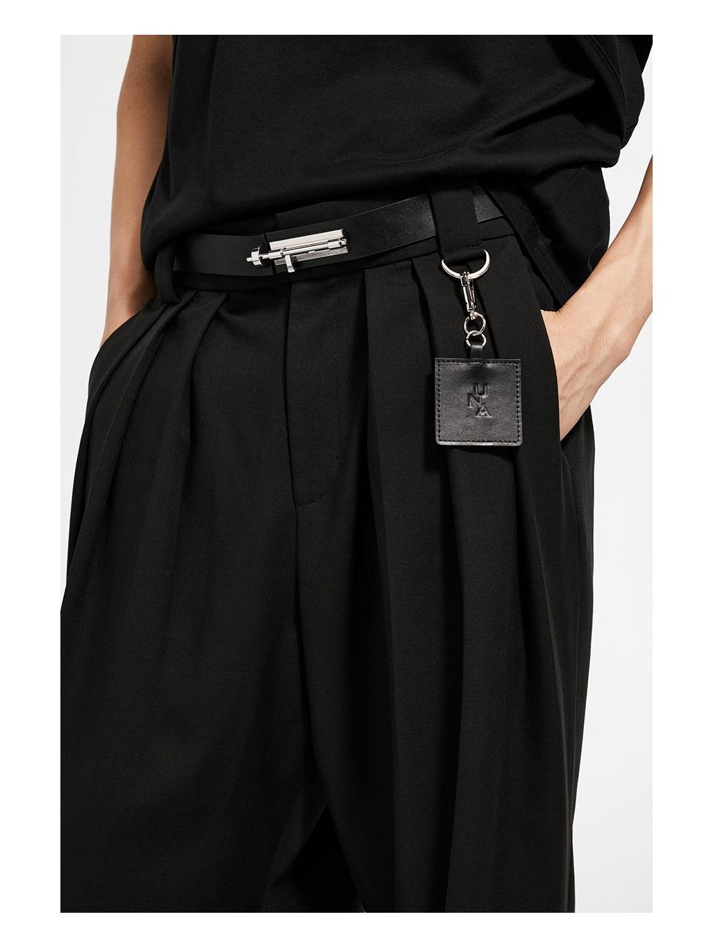 Belted Wide-Leg Pleated Trousers