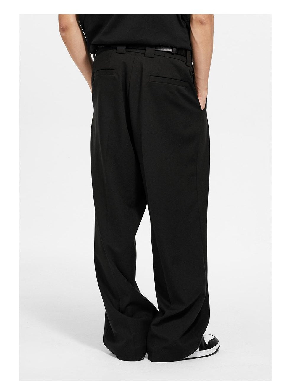 Belted Wide-Leg Pleated Trousers