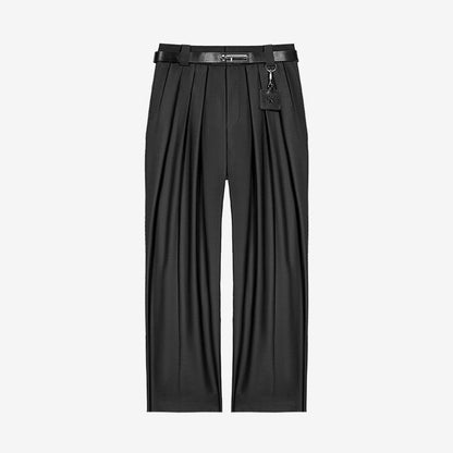 Belted Wide-Leg Pleated Trousers