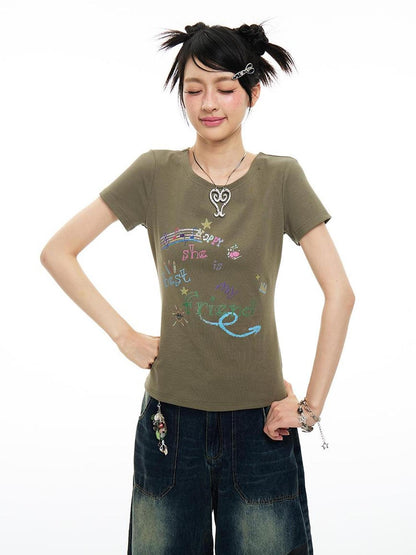 MOMSYCAN FOX LINE Best Friend Print Cotton T Shirt With Adjustable Strap