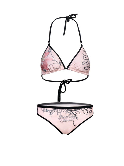 Print Bikini Set with Ruffle Mesh Skirt