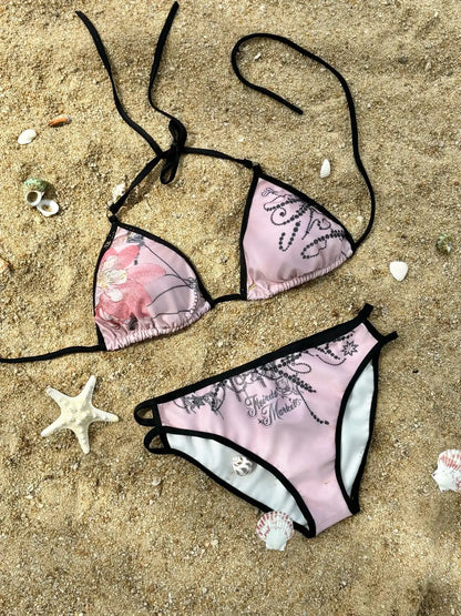 Print Bikini Set with Ruffle Mesh Skirt