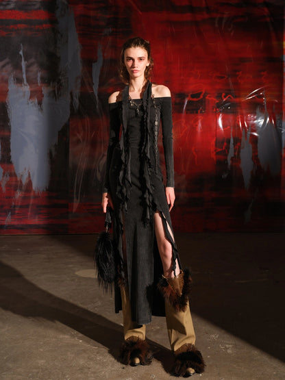 Ruffled Off Shoulder Dress with Layered Hem