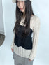 Updateang project Retro V-Neck Double Layer Knit Crossover Bodysuit With Lace Up