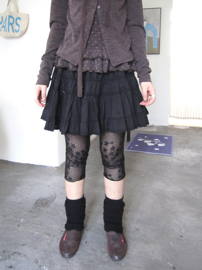 ang project Vintage Black Lace Trim A Line Skirt With Elastic Waist