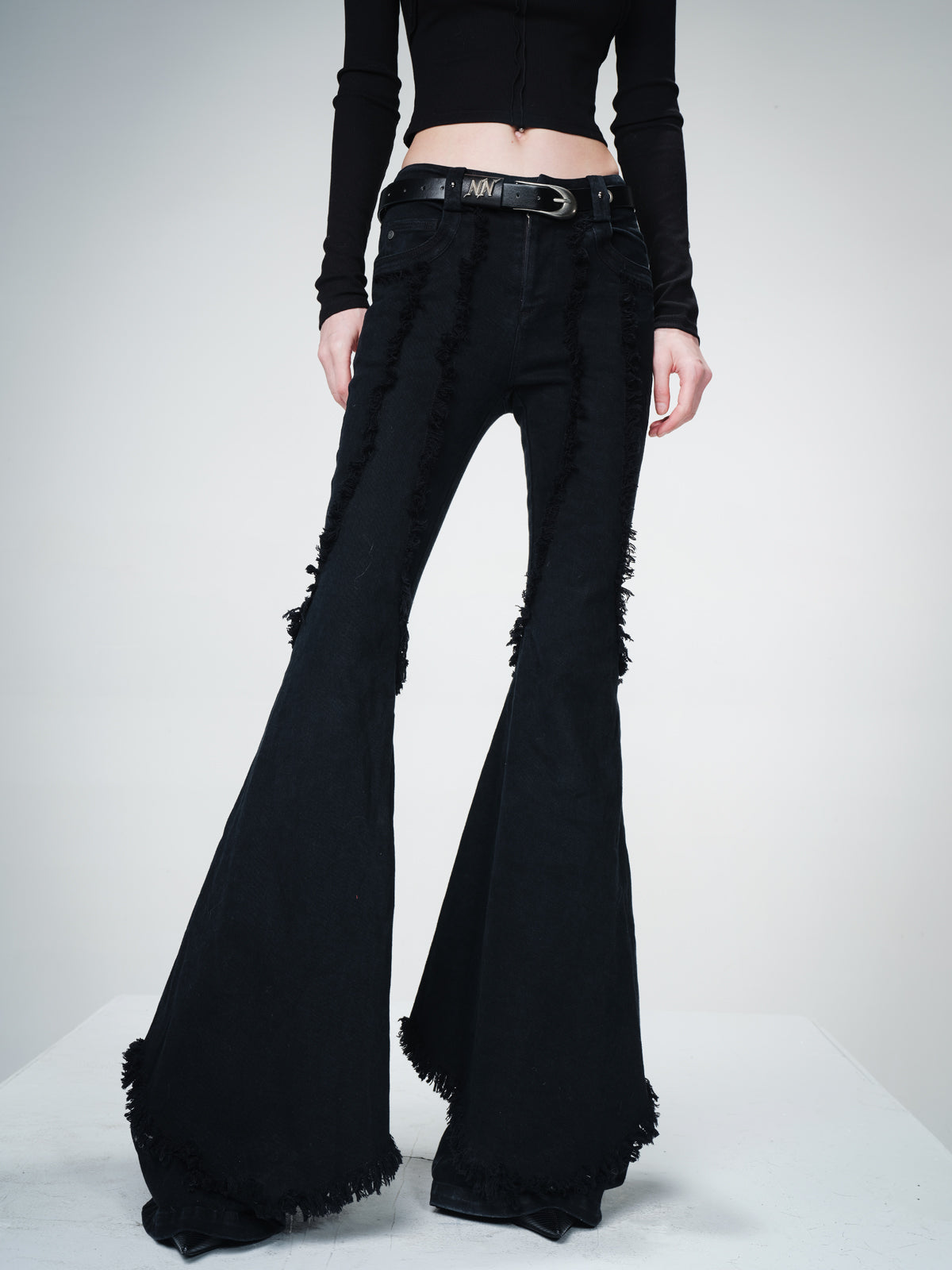NN NORTH NODE Distressed Slim Fit Flared Denim Trousers