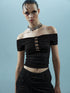 NN NORTH NODE Piscean Loom Ethereal Threads Off Shoulder Beaded Tee