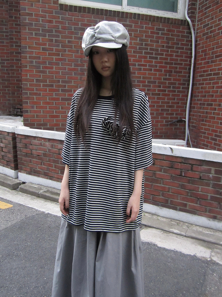 Updateang project Striped Color-Block Floral Print Short Sleeve Tee