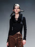 NN NORTH NODE Detachable Fur Collar Knit Top With Asymmetric Hem