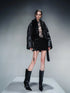 Short Puffer Jacket With Eco Fur Trim And Textured Leather
