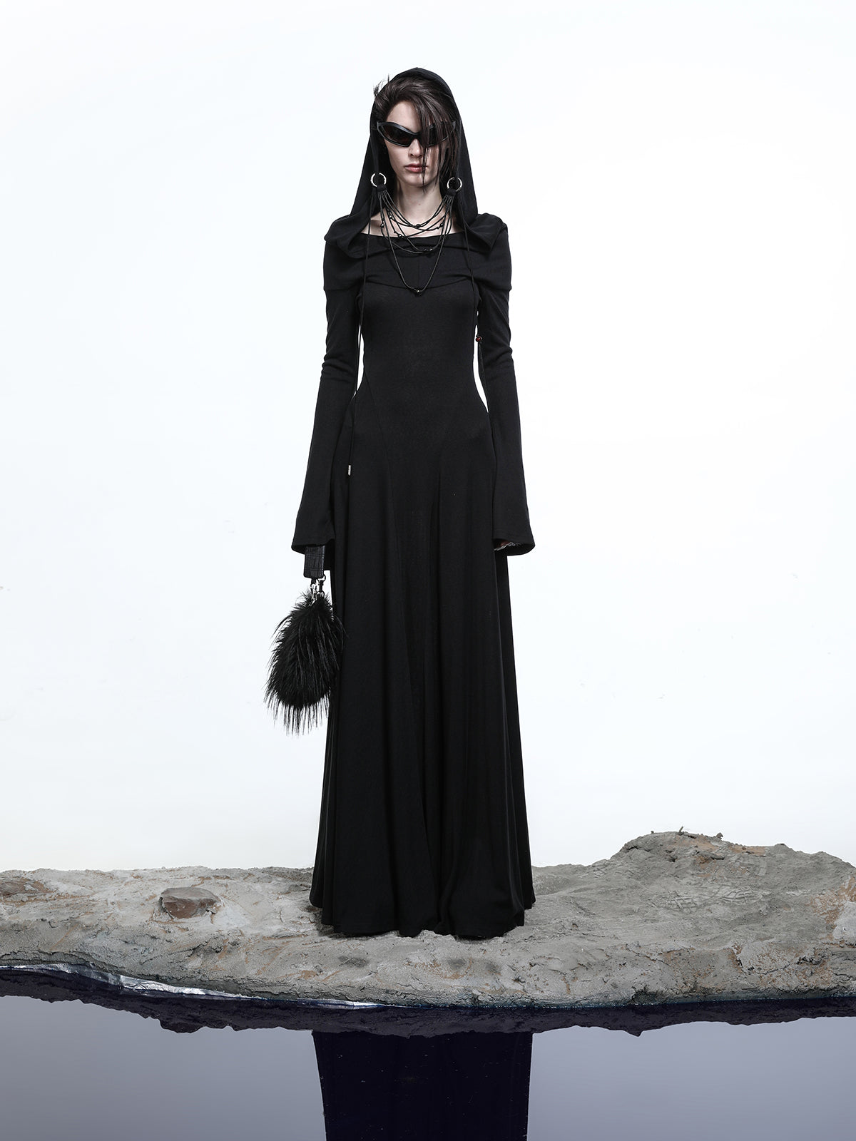 NN NORTH NODE Lyocell Hooded Maxi Dress with Convertible Styles
