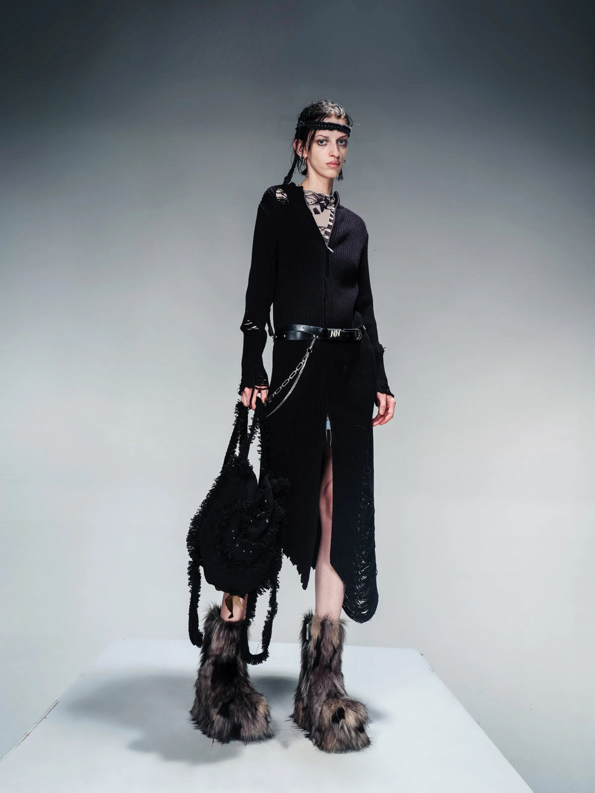 Long Knit Dress And Cardigan Two Way Wear