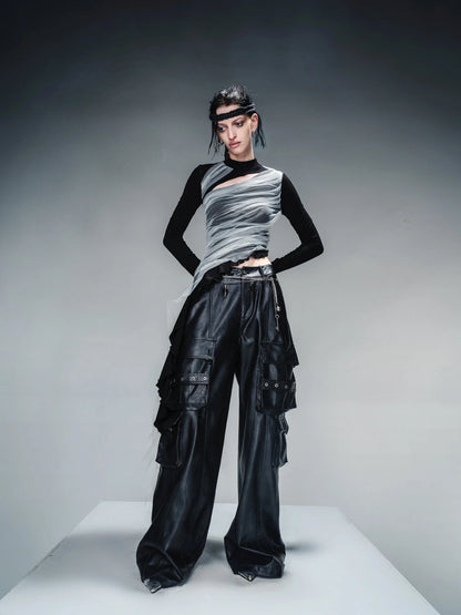 Layered Sheer Mesh Top With Asymmetric Hem