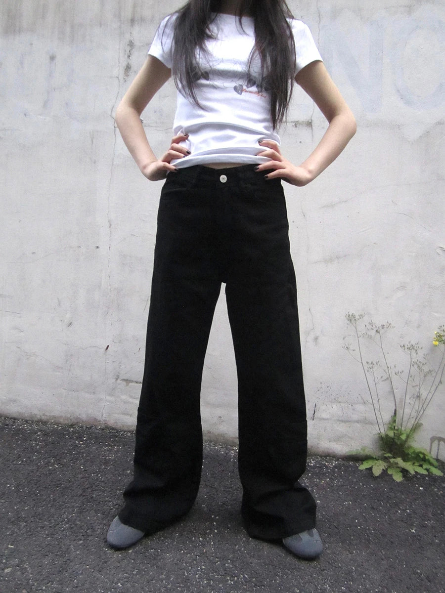 Vintage Black Washed High Waisted Wide Leg Flare Jeans