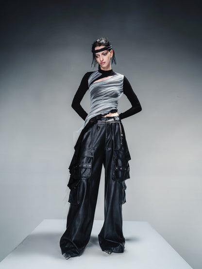 NN NORTH NODE Layered Sheer Mesh Top With Asymmetric Hem