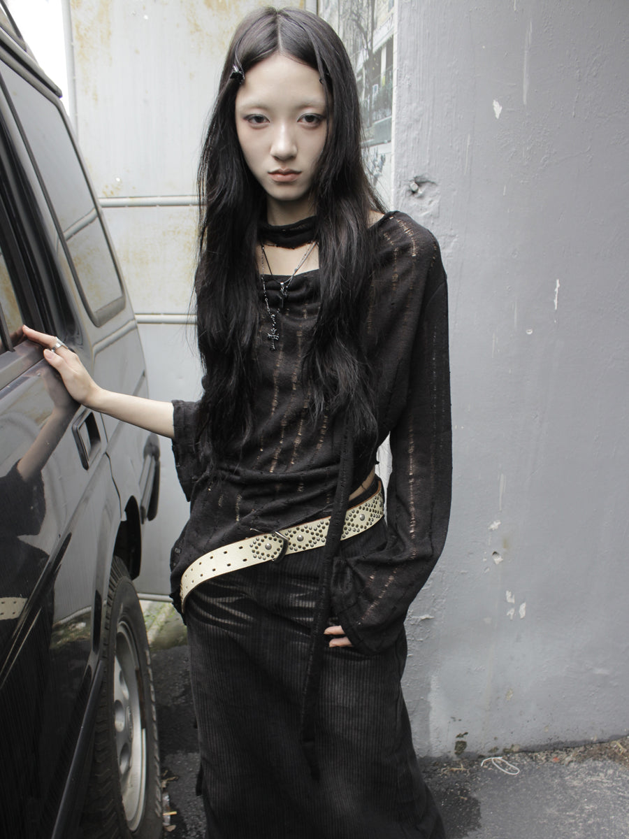ang project Wasteland Style Asymmetrical Collar Knit Top with Scarf
