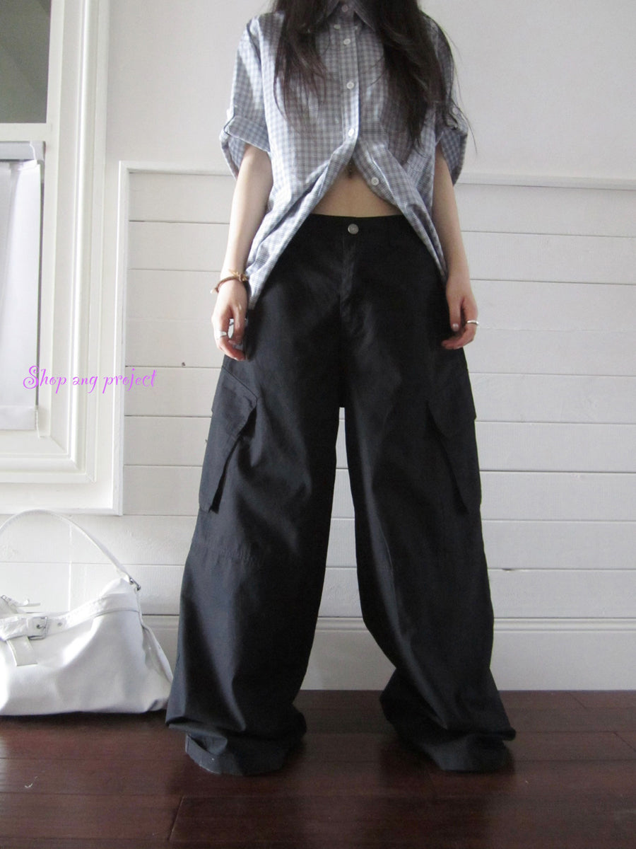 ang project Functional Utility High Waisted Wide Leg Pants With Multi Pockets