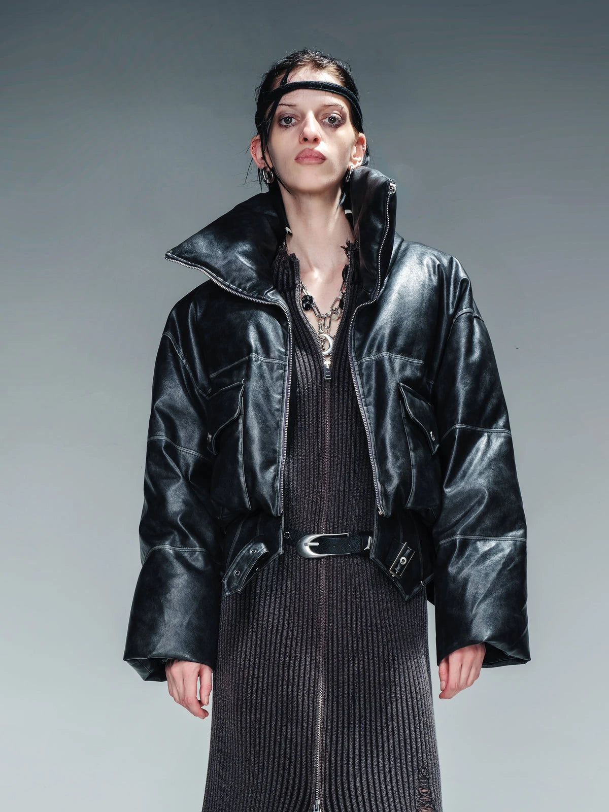 Washed Leather Down Jacket With 90 Percent White Duck Feather Fill