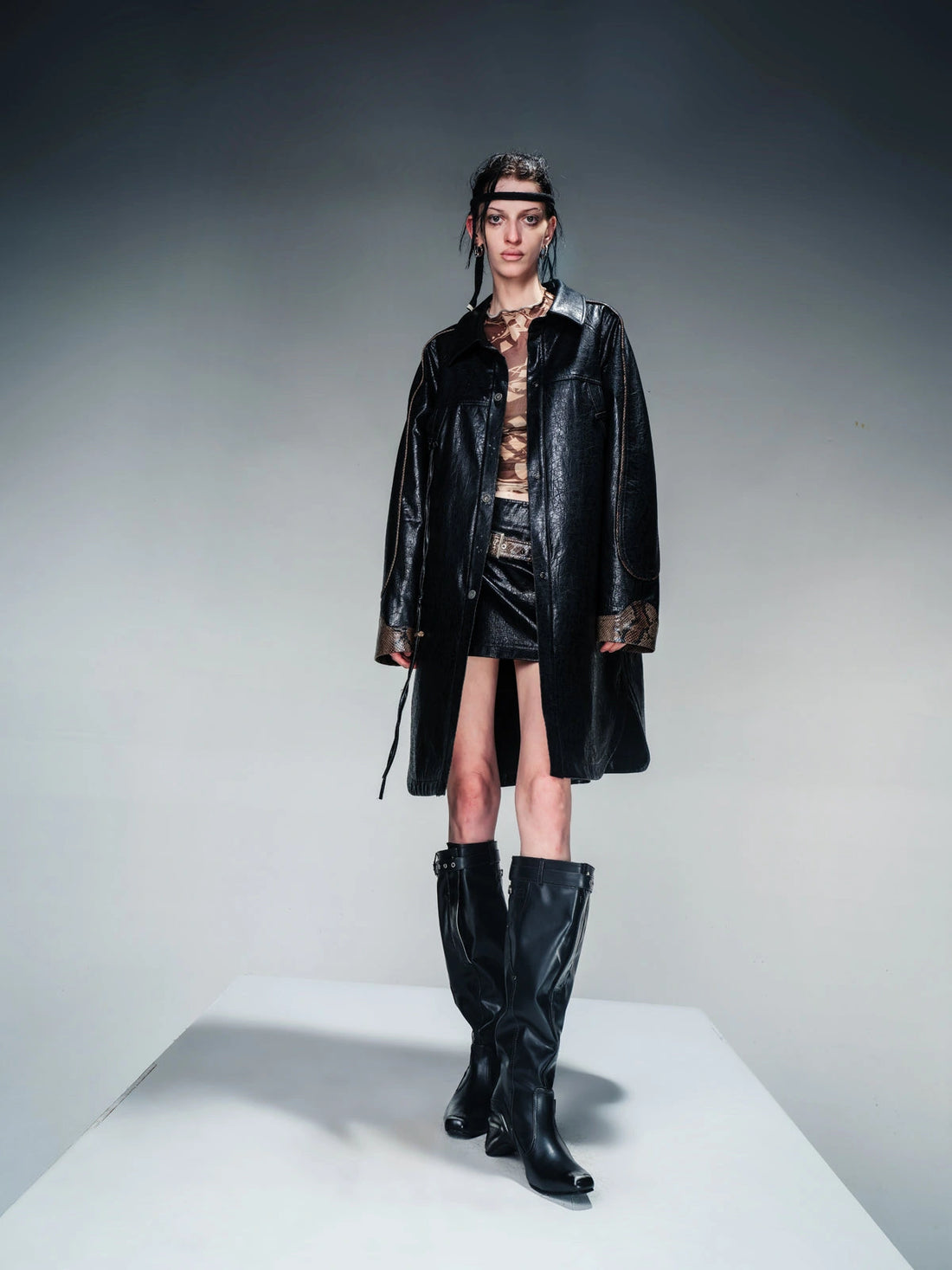 Snake Trimmed Mid Length Cotton Quilted Leather Windbreaker