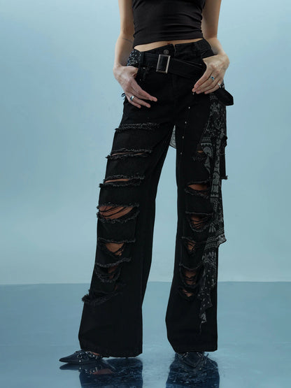 Distressed Denim With Detachable Sheer Panel