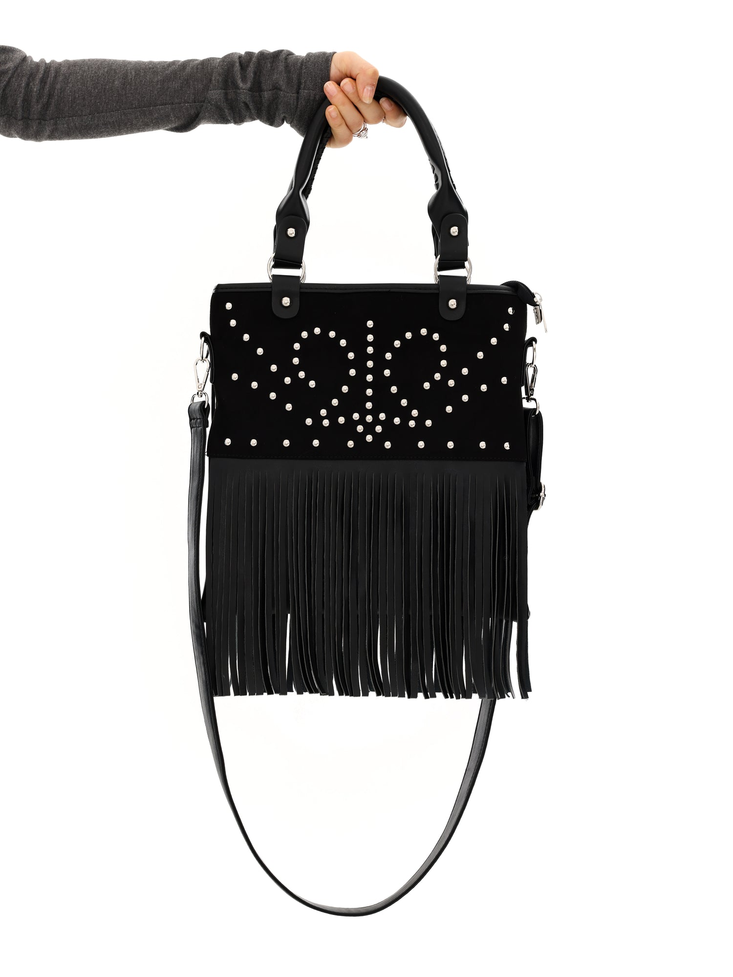 YOSHUYUKI Vintage Punk Studded Crossbody Bag With Fringe