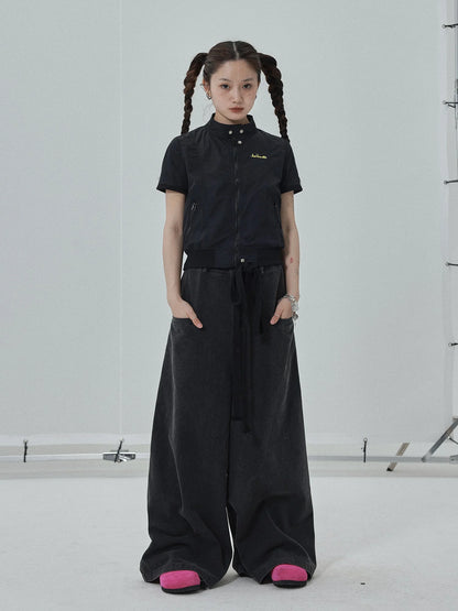 Summer Stand Collar Shirt Jacket In Black &amp; White