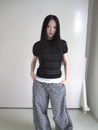 Updateang project Textured Bubble Sleeve Top