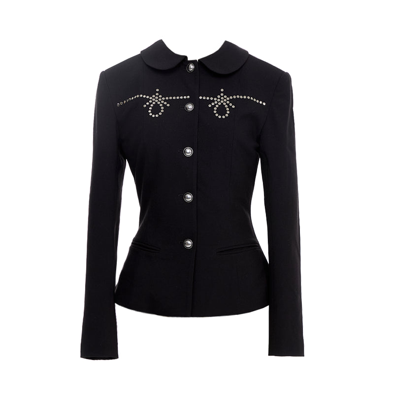YOSHUYUKI Punk Rhinestone Waist Black Blazer