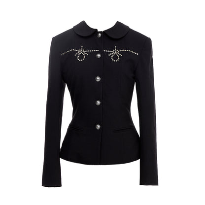 YOSHUYUKI Punk Rhinestone Waist Black Blazer