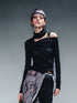 NN NORTH NODE Asymmetric Neckline Ribbed Stretch Top V-neck T-shirt Long Sleeve