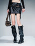 Snake Textured Double Belt Fringe Leather Skirt With Waistchain