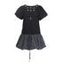 YOSHUYUKI Punk Studded Floral Mini Dress Black Gray V Neck