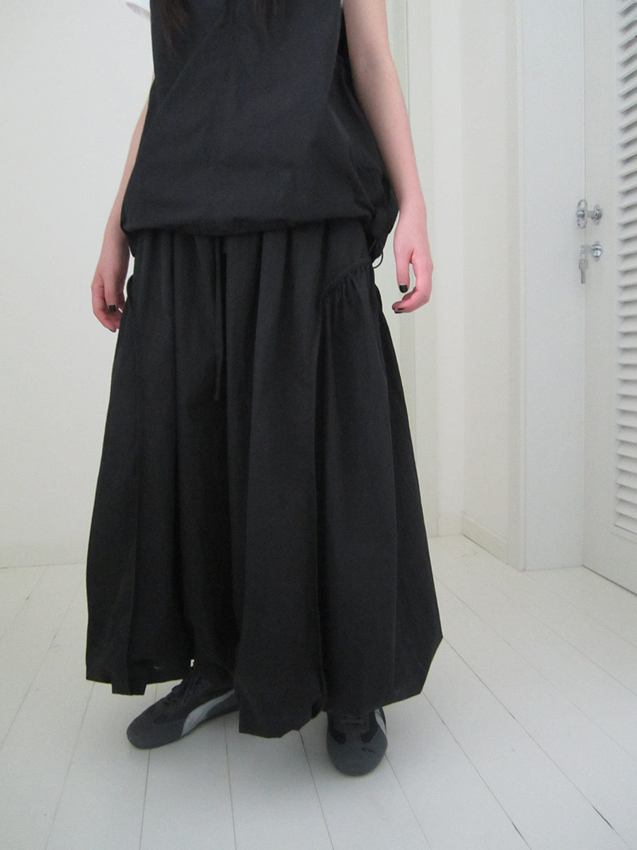 ang project Vintage Black Drawstring Bloom Skirt with Ruffled Hem