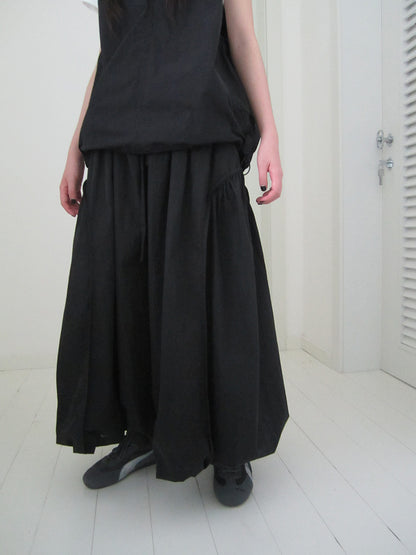 ang project Vintage Black Drawstring Bloom Skirt with Ruffled Hem