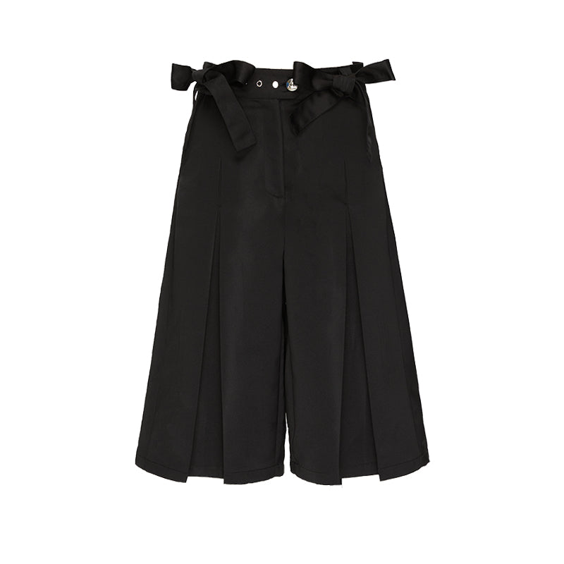 YOSHUYUKI Yoshuyuki Bow Trim Wide Leg Trousers In Black Satin