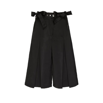 YOSHUYUKI Yoshuyuki Bow Trim Wide Leg Trousers In Black Satin